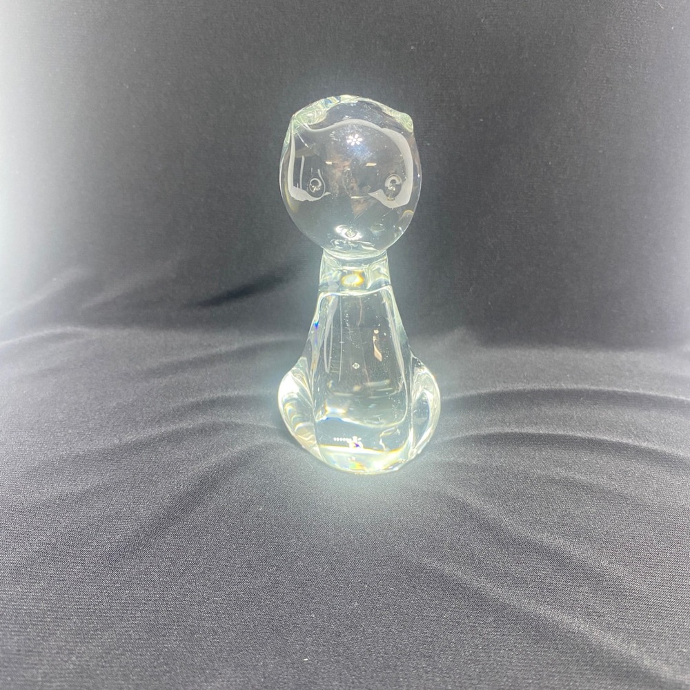 Clear Glass Cat‎ Figurine Sculpture, Modernist Style Home Decor Paperweight
